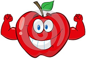 Apple Cartoon Mascot Character With Muscle Arms