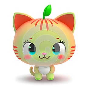 Apple cat kawaii 3d rendering