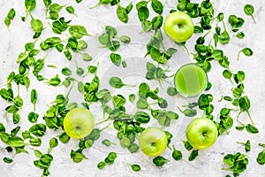 Apple, celeriac. Vegetables for greeny organic smoothy for sport diet on stone background top view mockup