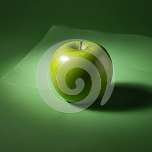 The apple is centrally positioned casting a subtle shadow on the surface