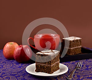 Apple chocolate cake brown frame stock images