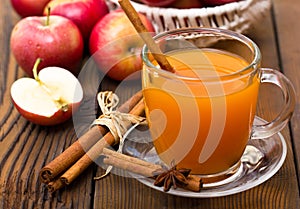 Apple cider with cinnamon sticks