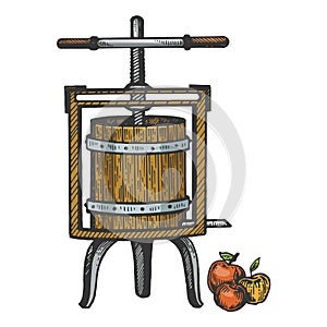 Apple cider juice press engraving vector