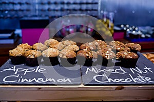 Apple Cinnamon and Mixed Nut Chocolate cup cake on black board a