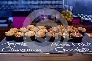 Apple Cinnamon and Mixed Nut Chocolate cup cake on black board a