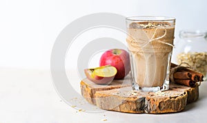 Apple Cinnamon Smoothie with Oats and Chia Seeds, Healthy Vegan Drink