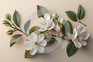 An apple-colored branch. The apple tree is in bloom. Close-up. Isolated in the background. Spring