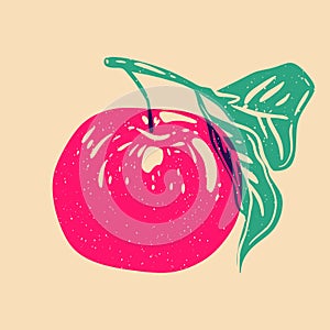 An Apple. Colorful cute screen printing effect. Riso print effect. Vector illustration.