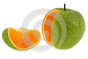 Apple concept with orange pulp