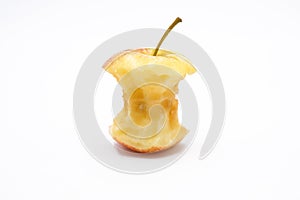 Apple core eaten on white background