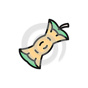 Apple core, fruit waste, garbage flat color line icon.