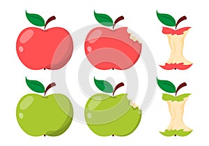 Apple core. Green and red sweet fruit. Illustration of food