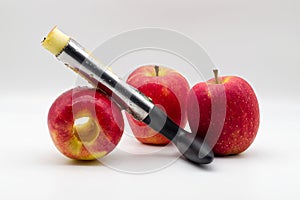Apple corer. Tool for removing the apple core on white background