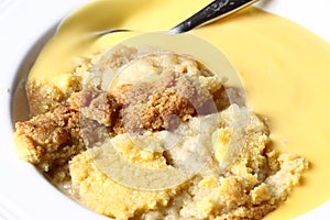 Apple crumble with custard