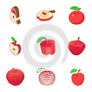 Apple day icons set, isometric style