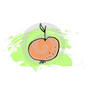 orange yellow apple with dots and leaves on color spot background brush stroke vector pattern