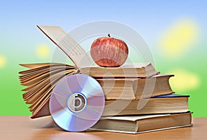 Apple, dvd, and books