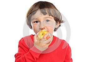 Apple eating child kid fruit healthy isolated on white