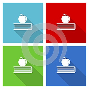 Apple, education, knowledge icon set, flat design vector illustration in eps 10 for webdesign and mobile applications in four