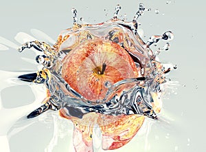 Apple faling and splashing into water