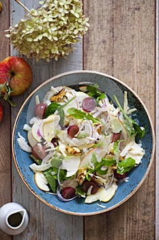 Apple and fennel salad with walnuts and greens