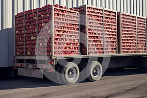 Apple filled containers truck trailer. Generate Ai