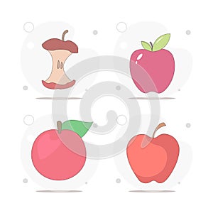 apple flat icon set with long shadow. red apple, apple core vector flat illustration