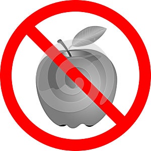 An apple with a forbidden sign. Vector illustration.