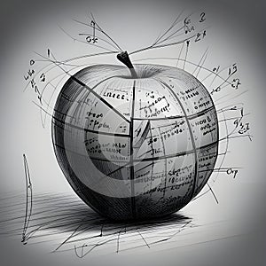 apple fruit with calculus, in black and white
