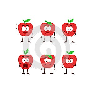 Apple fruit character cartoon mascot pose set humanized funny expression stye