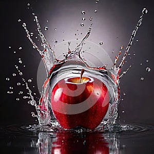 Apple fruit, dynamic food with water splash explosion