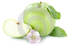 Apple fruit green slice sliced isolated on white