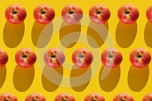 Apple fruit pattern. Colorful of fresh apple on yellow background.  Photography collage. Minimal summer fruits pattern.