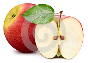 Apple fruits and apple half. Isolated on a white background