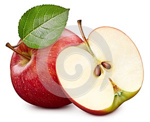 Apple fruits and apple half. Isolated on a white background