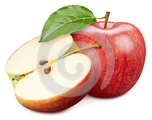 Apple fruits and apple half. Isolated on a white background