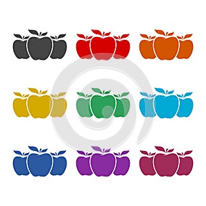 Apple fruits icon, color set isolated on white