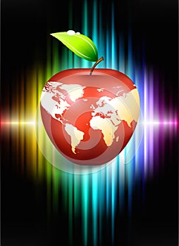 Apple Globe on Abstract Spectrum Background