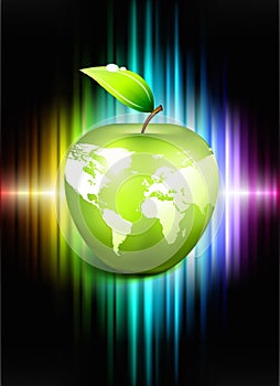 Apple Globe on Abstract Spectrum Background