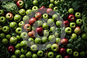 apple green Overhead view of a set collection. ai generative