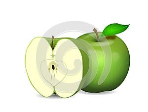 Apple and half in green on a white background