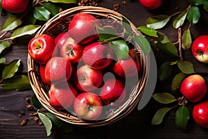 Apple harvest, baskets with red apples.