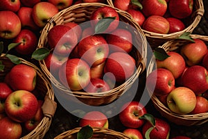 Apple harvest, baskets with red apples.