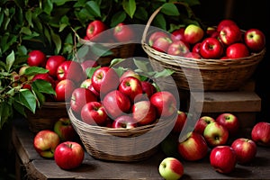 Apple harvest, baskets with red apples.