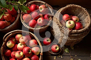 Apple harvest, baskets with red apples.