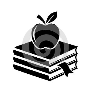 Apple and heap of books education icon