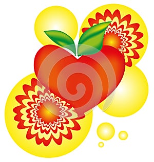 Apple heart with flash arnament symbol - vector illustration