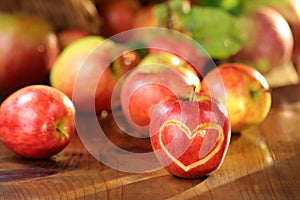 Apple heart on a wet table