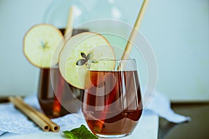 Apple homemade Kombucha in glass beakers