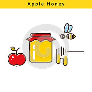 Apple honey vector colored line icons.